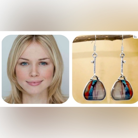 Resin Colorful Silver Dangle Earrings - Picture 12 of 13